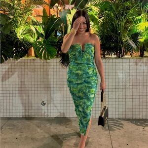 Elliatt Green and Blue Strapless Dress